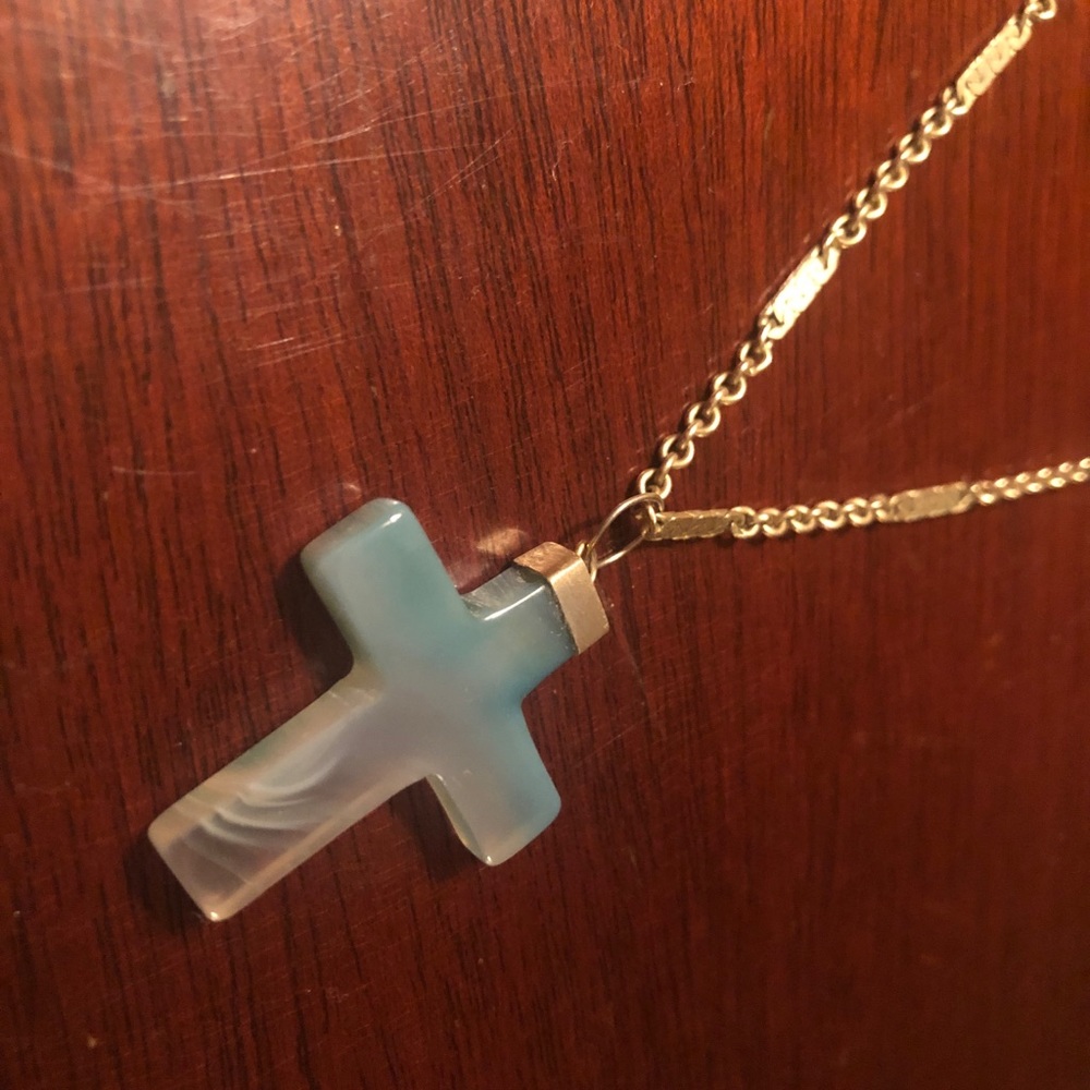 12k Gold Foreign Chain with Stone Cross Pendant